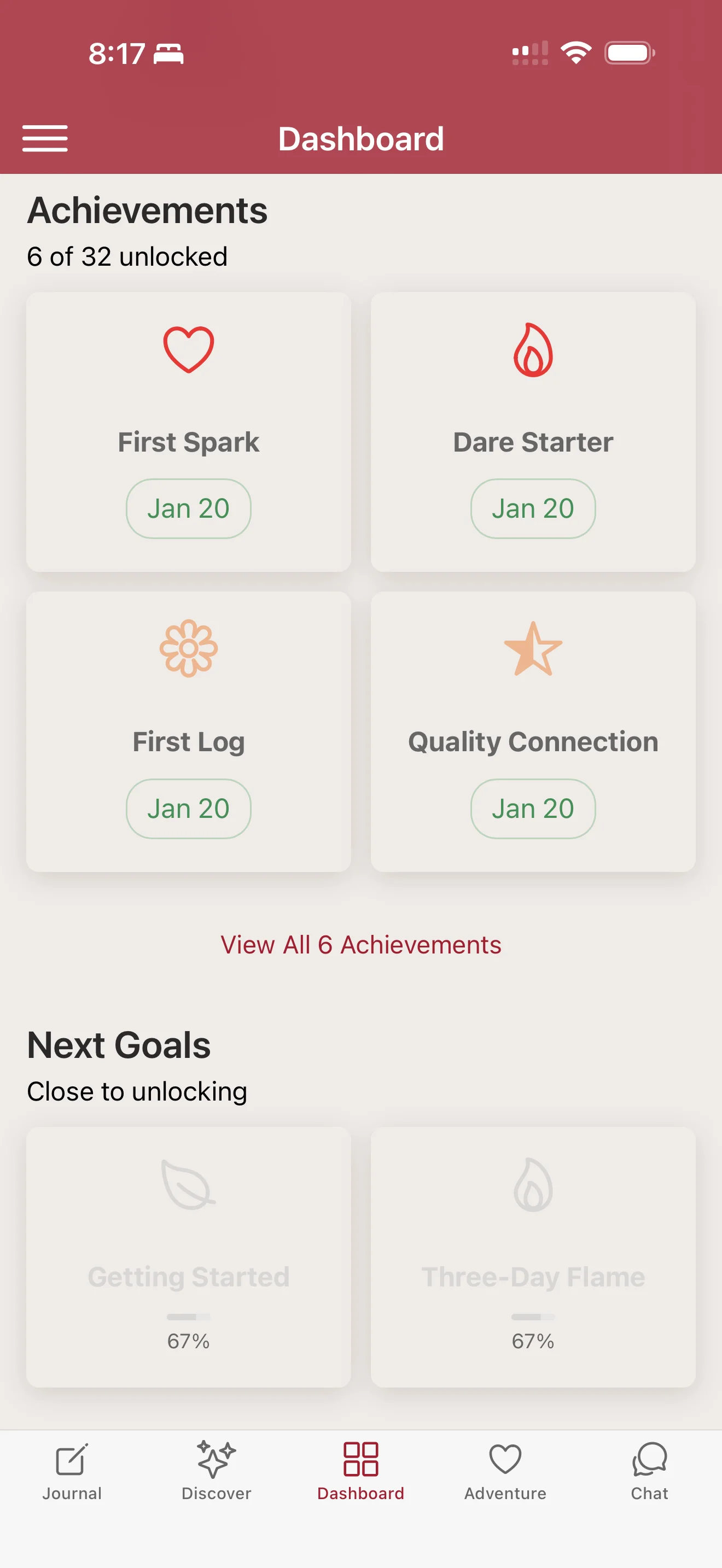 Achievements screen