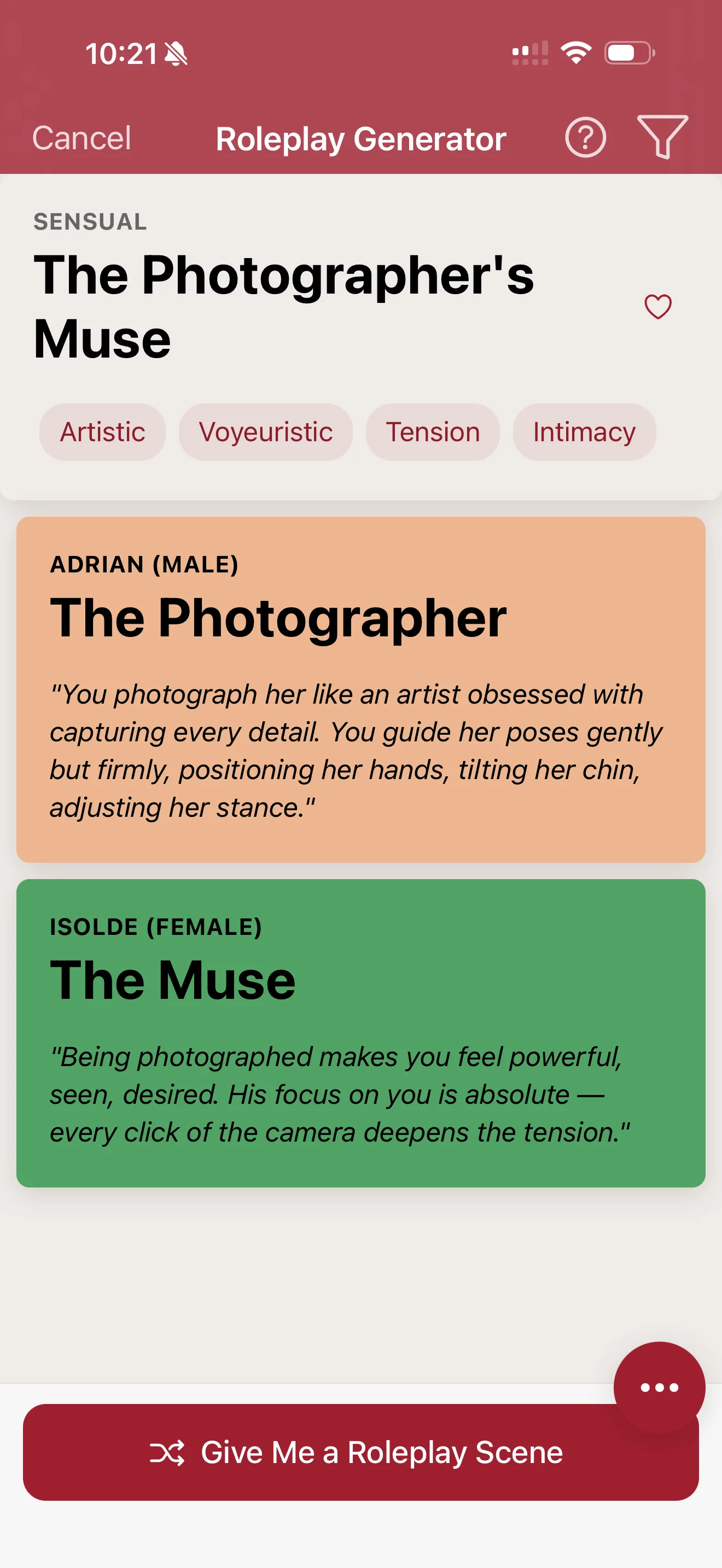 Roleplay Scenarios screen